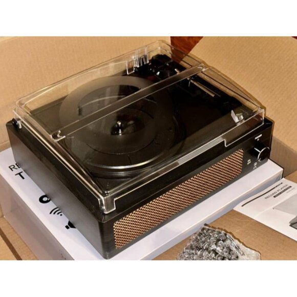 New Record Player with Speaker Vintage Belt-Driven Turntable Support 3-Speed - Picture 3 of 4